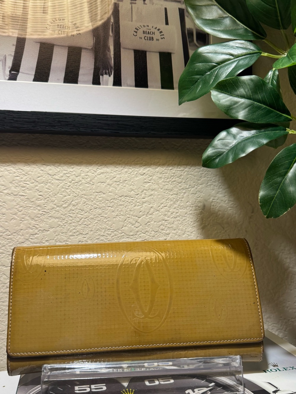 Vintage Cartier Paris Double C Embossed Patent Leather Continental Wallet